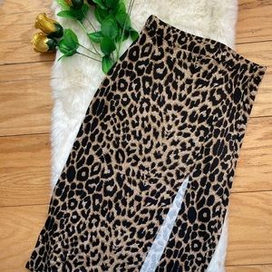 DAISY STREET Leopard Printed Skirt W/ Split Detail